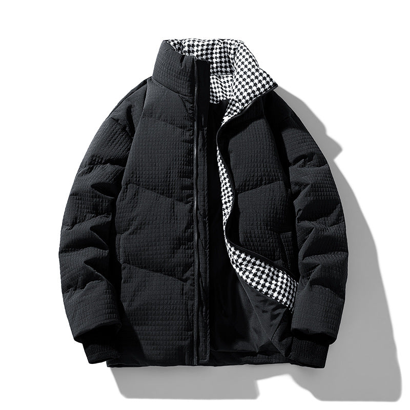 Herren gesteppte wendbare Winterjacke mit Stehkragen und Hahnentrittmuster-Futter Drune