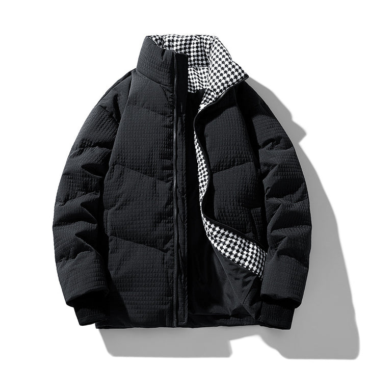 Herren gesteppte wendbare Winterjacke mit Stehkragen und Hahnentrittmuster-Futter Drune