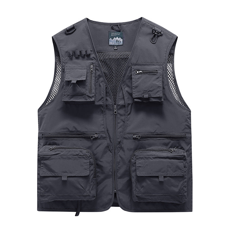 Unisex multifunktionale Utility-Weste mit zahlreichen Taschen, D‑Ringen und atmungsaktivem Mesh Drune