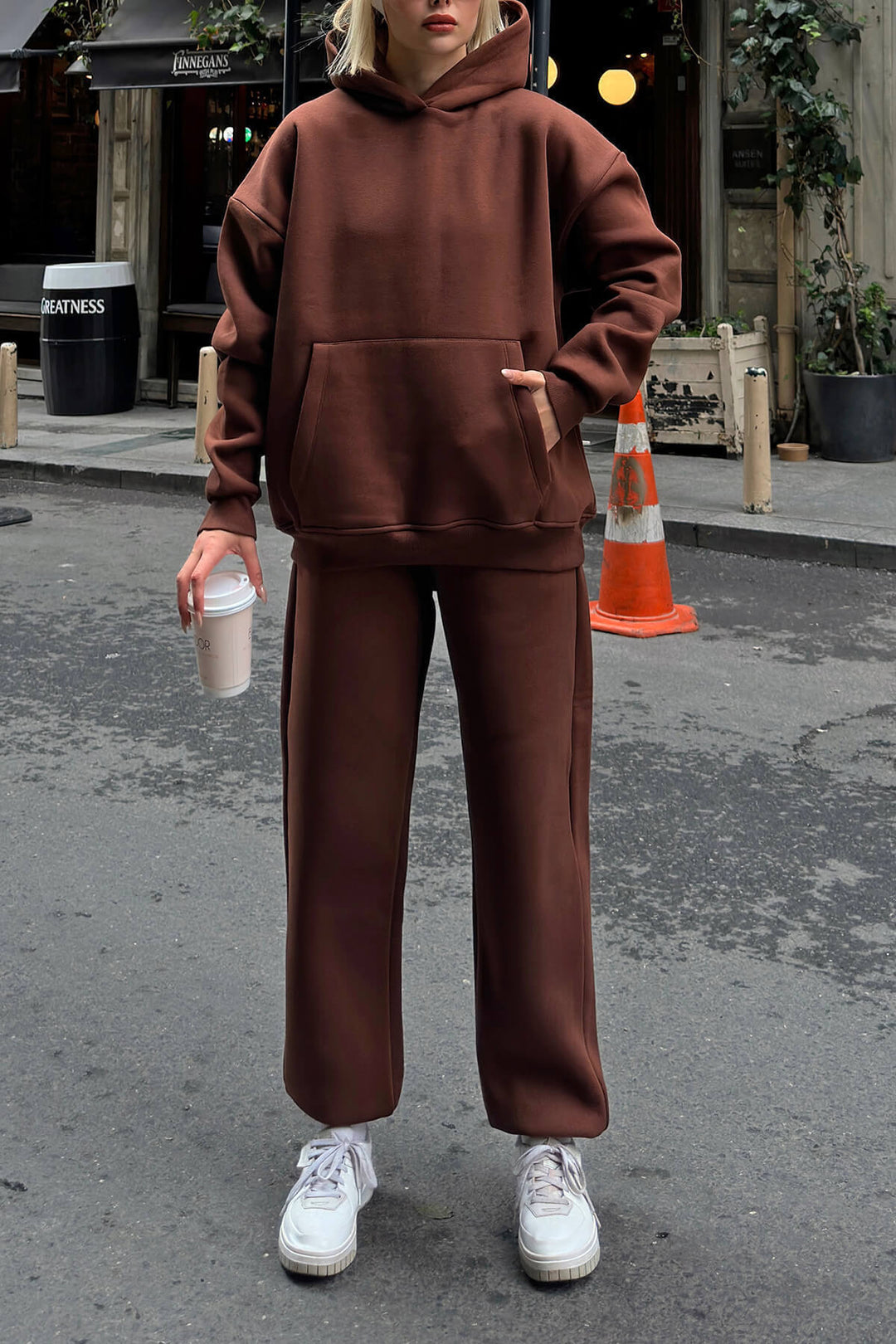Damen lässiger Oversized Hoodie und weite Hose Set Drune
