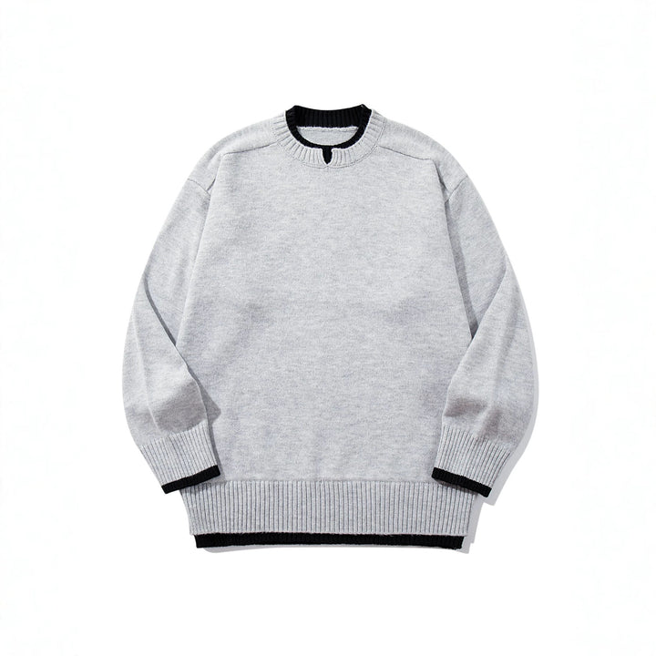 Damen Oversize‑Strickpullover mit kontrastiertem Rippkragen und verlängertem Bund Drune