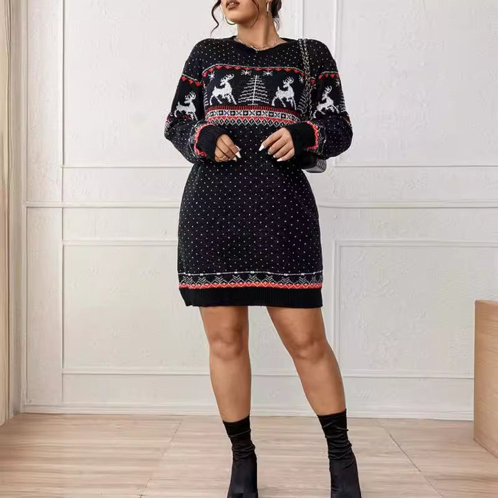 Damen kuscheliger Weihnachts-Strickpullover mit festlichem Rentiermotiv Drune