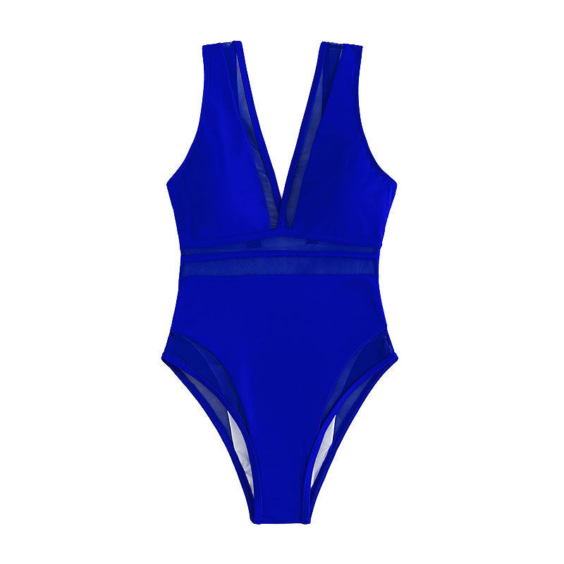 Damen Einteiliger Badeanzug mit tiefem V-Ausschnitt und eleganten Transparentsdetails Drune