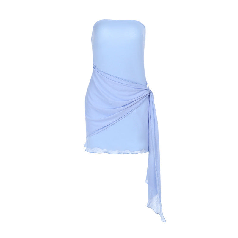 Damen Wickelkleid mit schulterfreiem Design und asymmetrischer Drapierung Drune