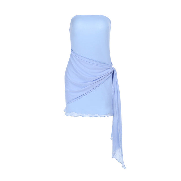 Damen Wickelkleid mit schulterfreiem Design und asymmetrischer Drapierung Drune
