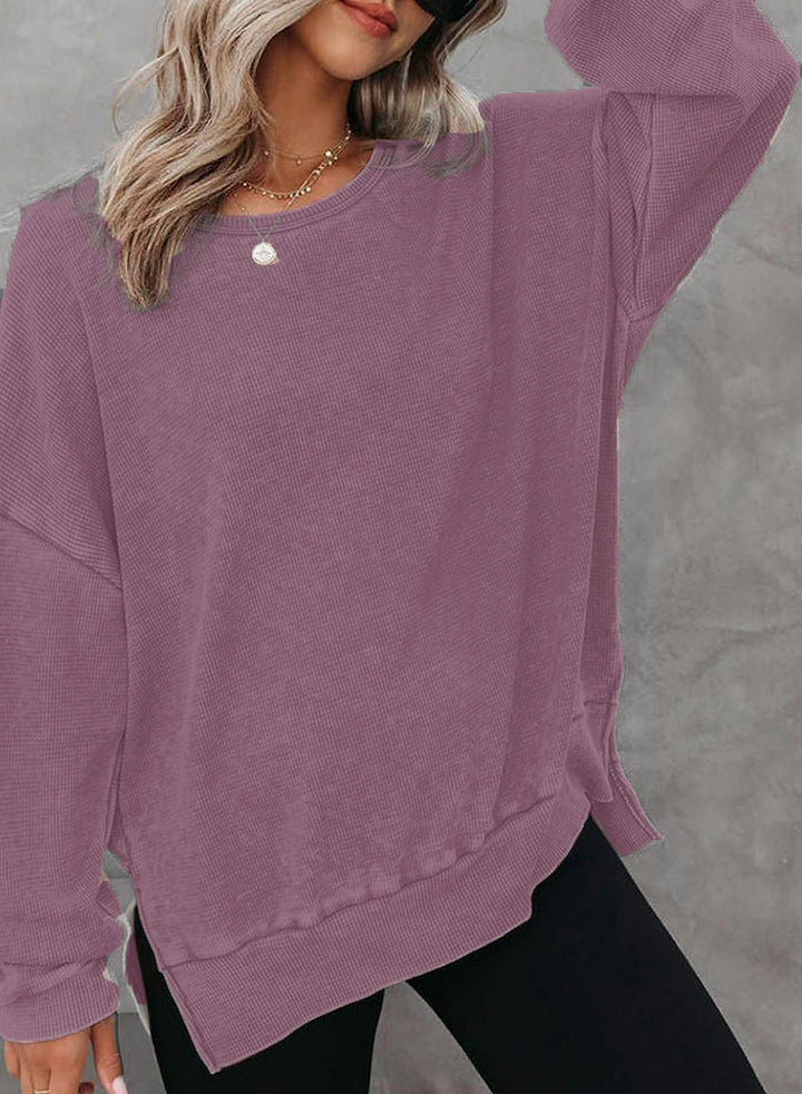 Damen Lässiger Waffelpullover mit modernen Seitenschlitzen Drune