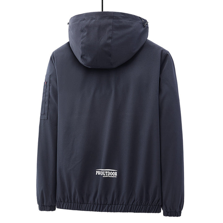 Herren Leichte Softshell-Outdoorjacke mit Kapuze, Ärmeltasche und Reißverschlusstaschen Drune