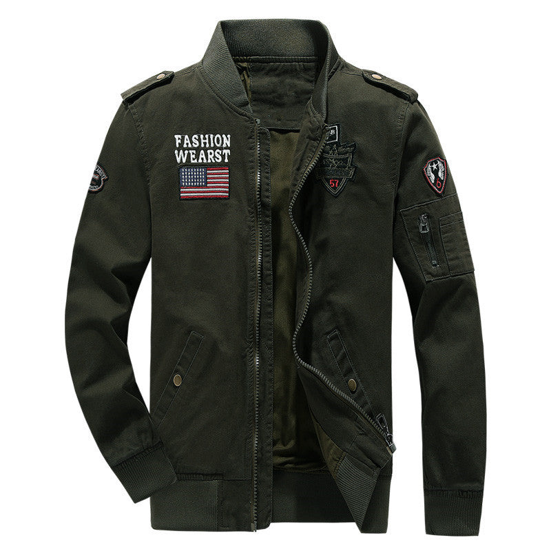 Herren Baumwoll-Canvas Bomberjacke im Field-Stil mit Badge‑Applikationen und Ärmeltasche Drune
