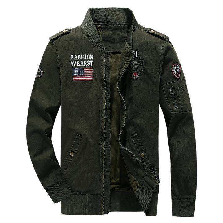 Herren Baumwoll-Canvas Bomberjacke im Field-Stil mit Badge‑Applikationen und Ärmeltasche Drune