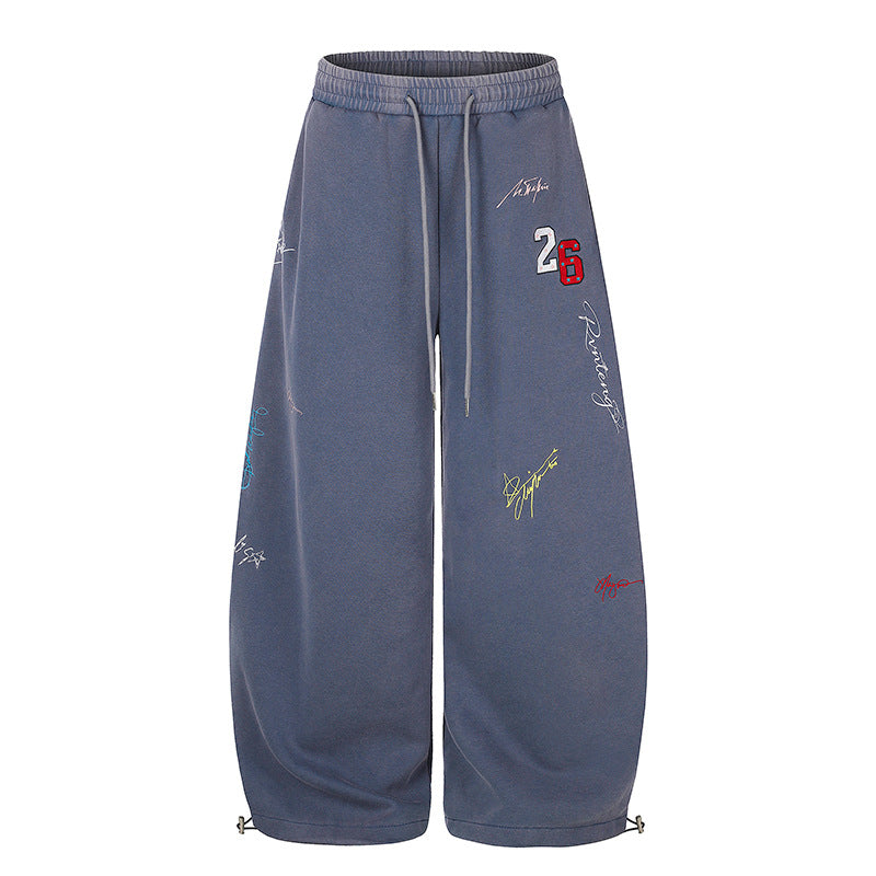 Damen Extraweite Palazzo-Sweathose mit Tunnelzugbund, Stickdetails und verstellbarem Saum Drune