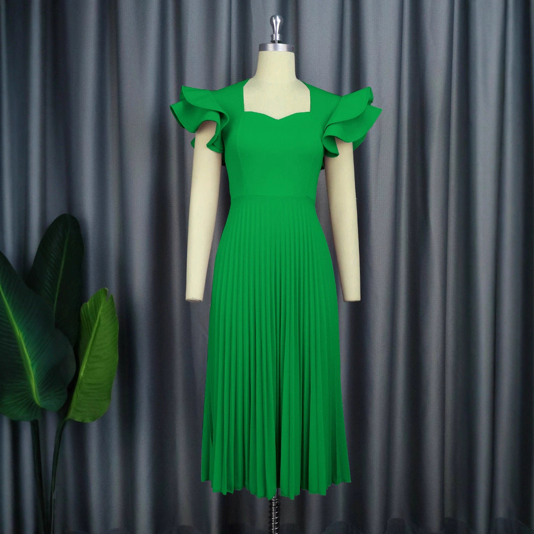 Damen plissiertes Maxikleid mit eleganten Rüschendetails Drune