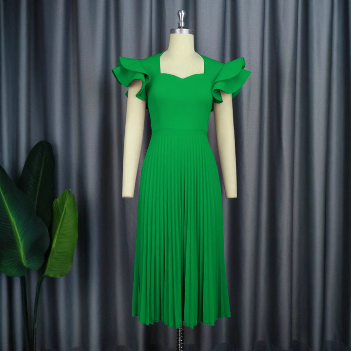 Damen plissiertes Maxikleid mit eleganten Rüschendetails Drune