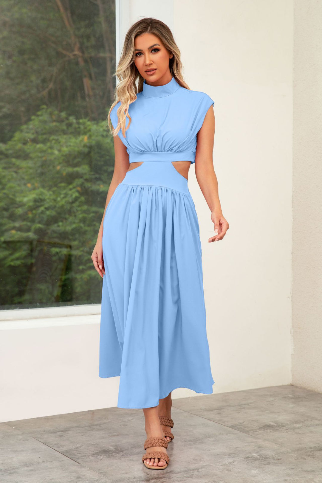 Damen Maxikleid mit Cut-Outs und modernem Stehkragen Drune