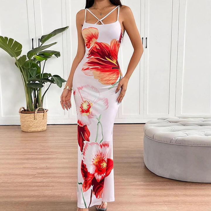 Damen Maxikleid mit elegantem Blumenmuster und zarten Spaghetti-Trägern Drune