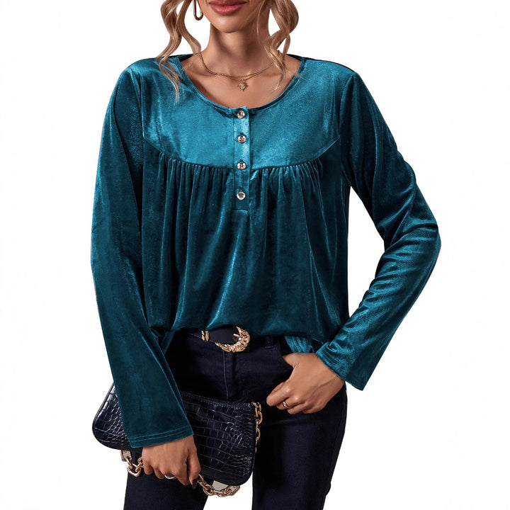 Damen Velours Oberteil mit Knopfdetail und gerafftem Design Drune
