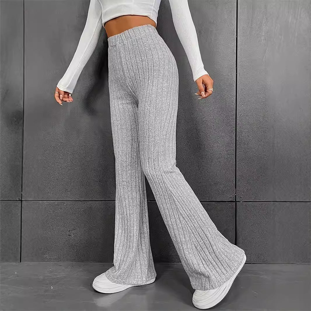Damen Strick-Palazzo-Hose mit elegantem Rippendesign und hohem Bund Drune