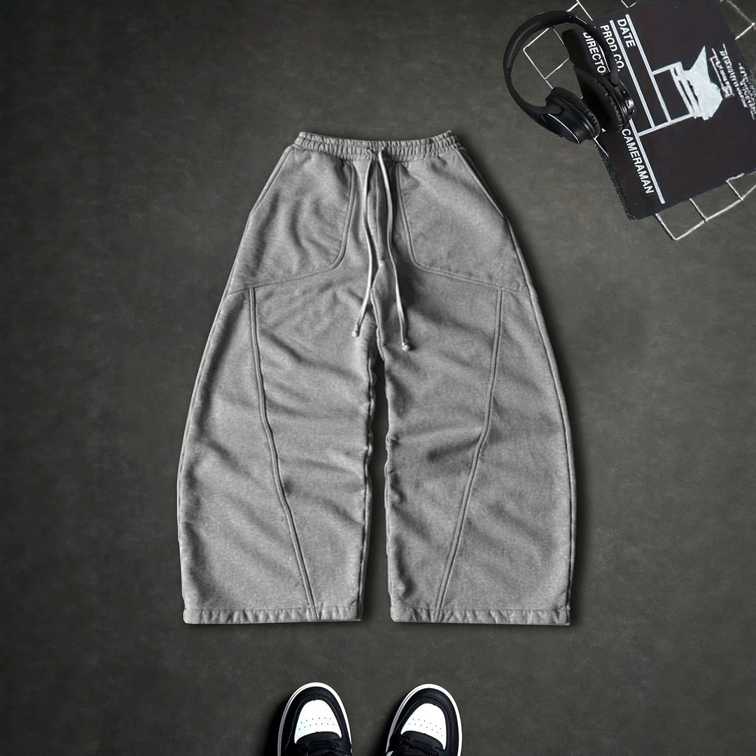 Damen Weite Baggy-Sweatpants mit hohem Elastikbund, Kordelzug und Teilungsnähten Drune