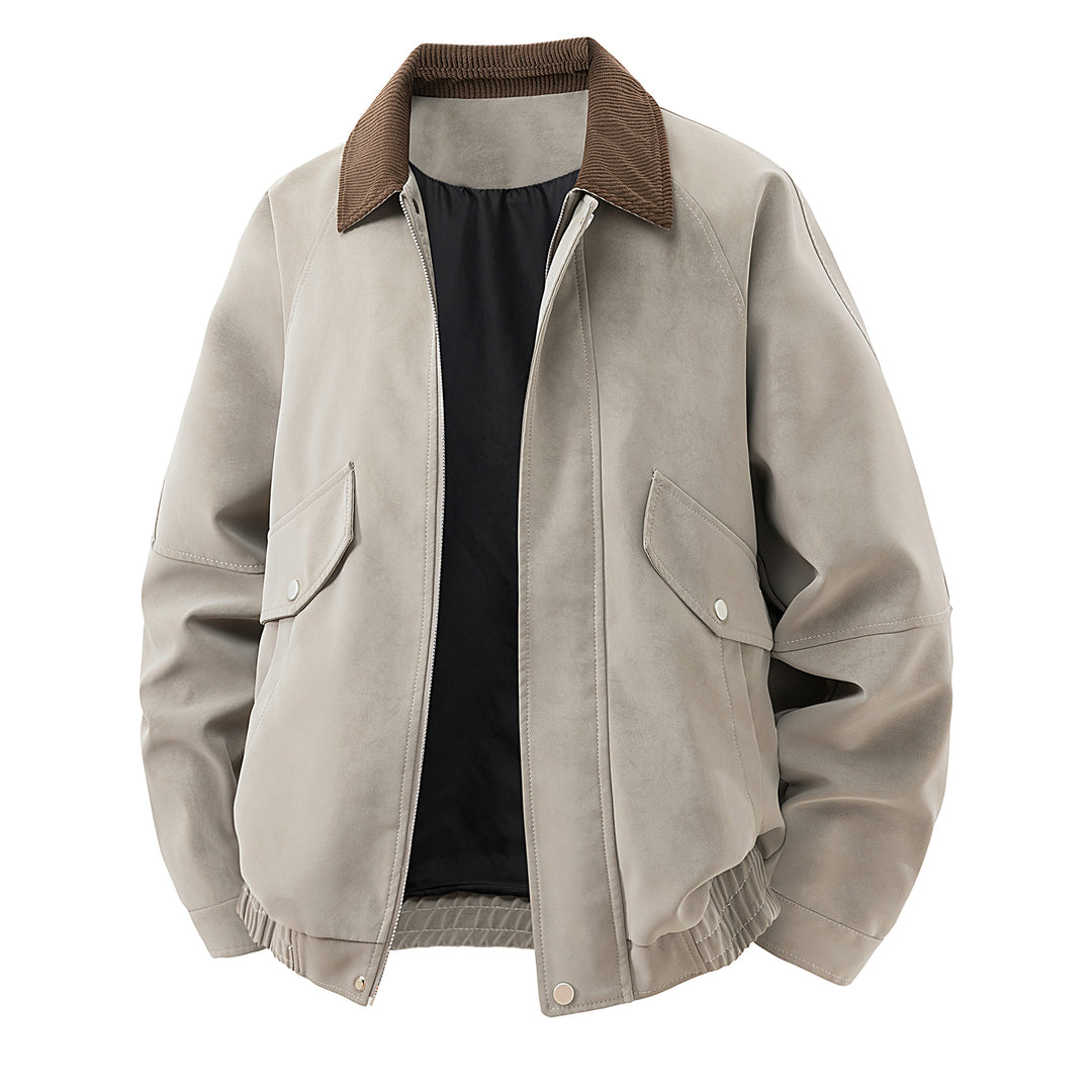 Herren Kurze Wildleder-Bomberjacke mit Cordkragen Drune