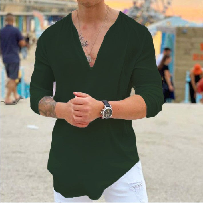 Herren lässiges V-Ausschnitt Langarmshirt Drune