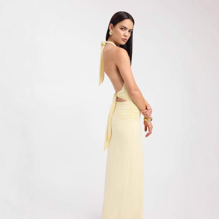 Damen Maxikleid mit tiefem V-Ausschnitt und figurbetonendem Design Drune