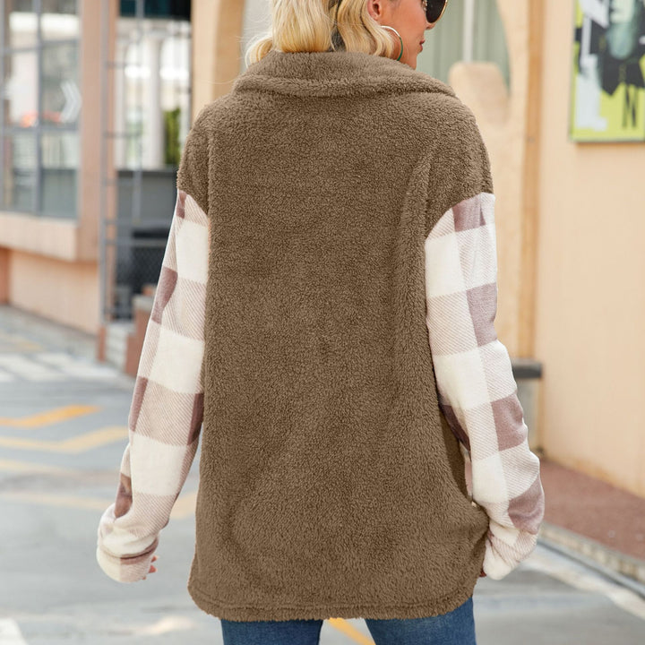 Damen Fleece-Mantel mit Karomuster und Knopfleiste Drune