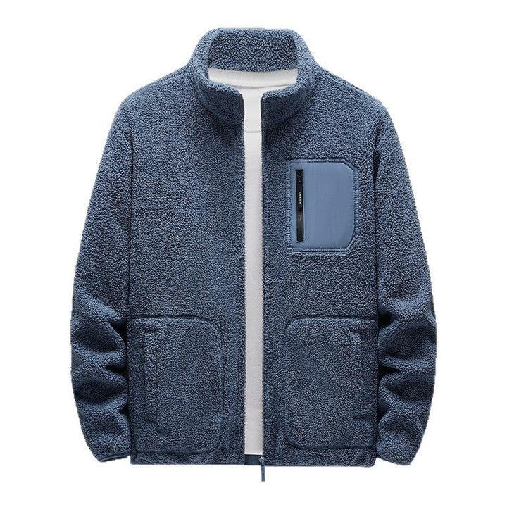 Herren wärmende Teddyfleecejacke mit Stehkragen, durchgehendem Reißverschluss und Brustreißverschlusstasche Drune