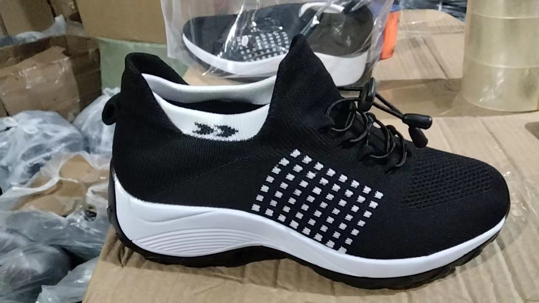 Damen Strick-Sockensneaker mit elastischem Schaft, Schnellzug und dämpfender Plateausohle Drune