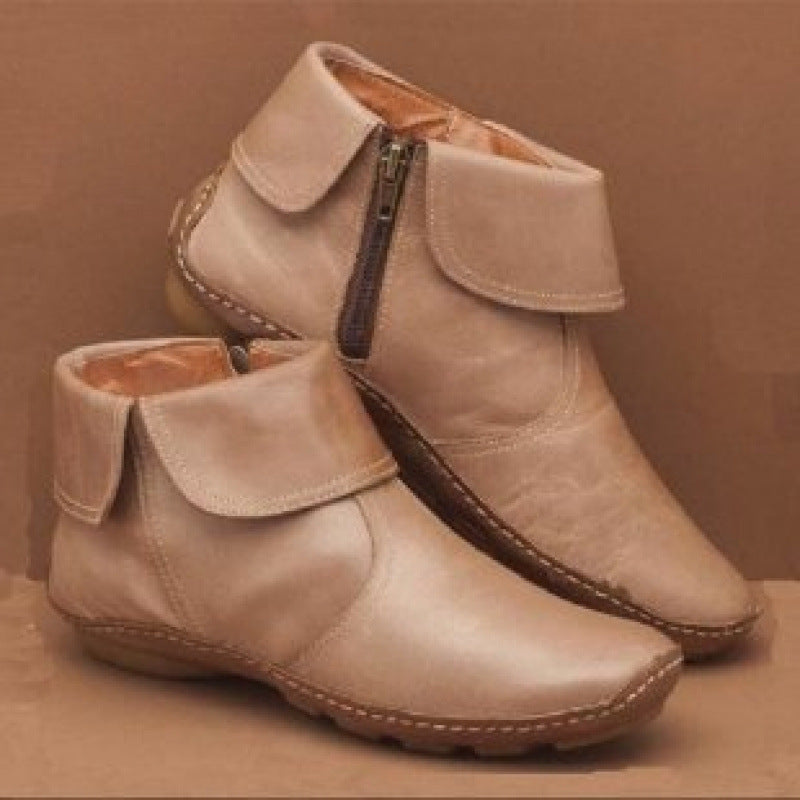 Damen nan knöchelhohe Lederoptik-Stiefelette mit umlegbarer Manschette und seitlichem Reißverschluss Drune