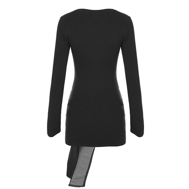 Damen Asymmetrisches Longsleeve-Tunika-Kleid mit seitlicher Schluppe Drune