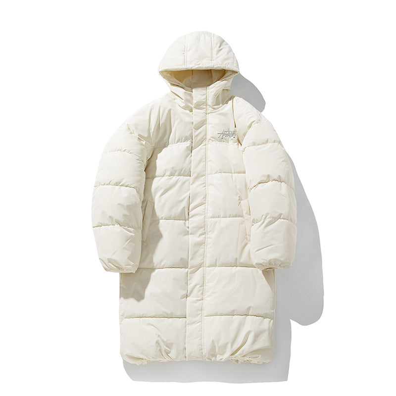 Unisex Langer Boxy‑Steppmantel mit Kapuze, Thermoisolierung und verstellbarem Saum Drune