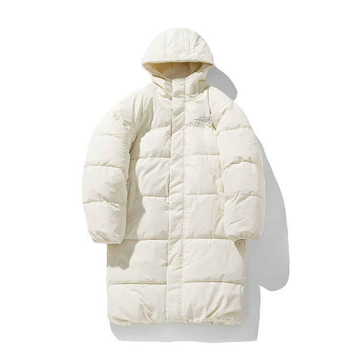 Unisex Langer Boxy‑Steppmantel mit Kapuze, Thermoisolierung und verstellbarem Saum Drune