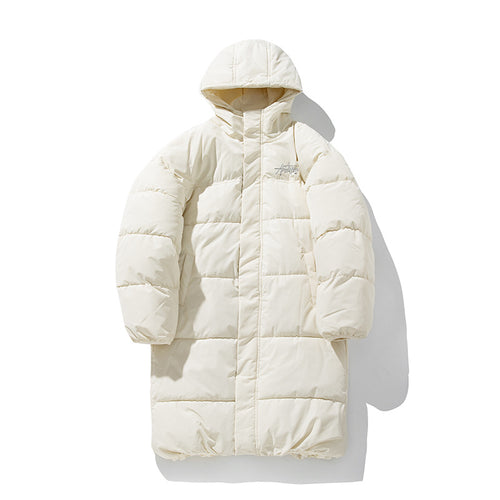 Unisex Langer Boxy‑Steppmantel mit Kapuze, Thermoisolierung und verstellbarem Saum Drune