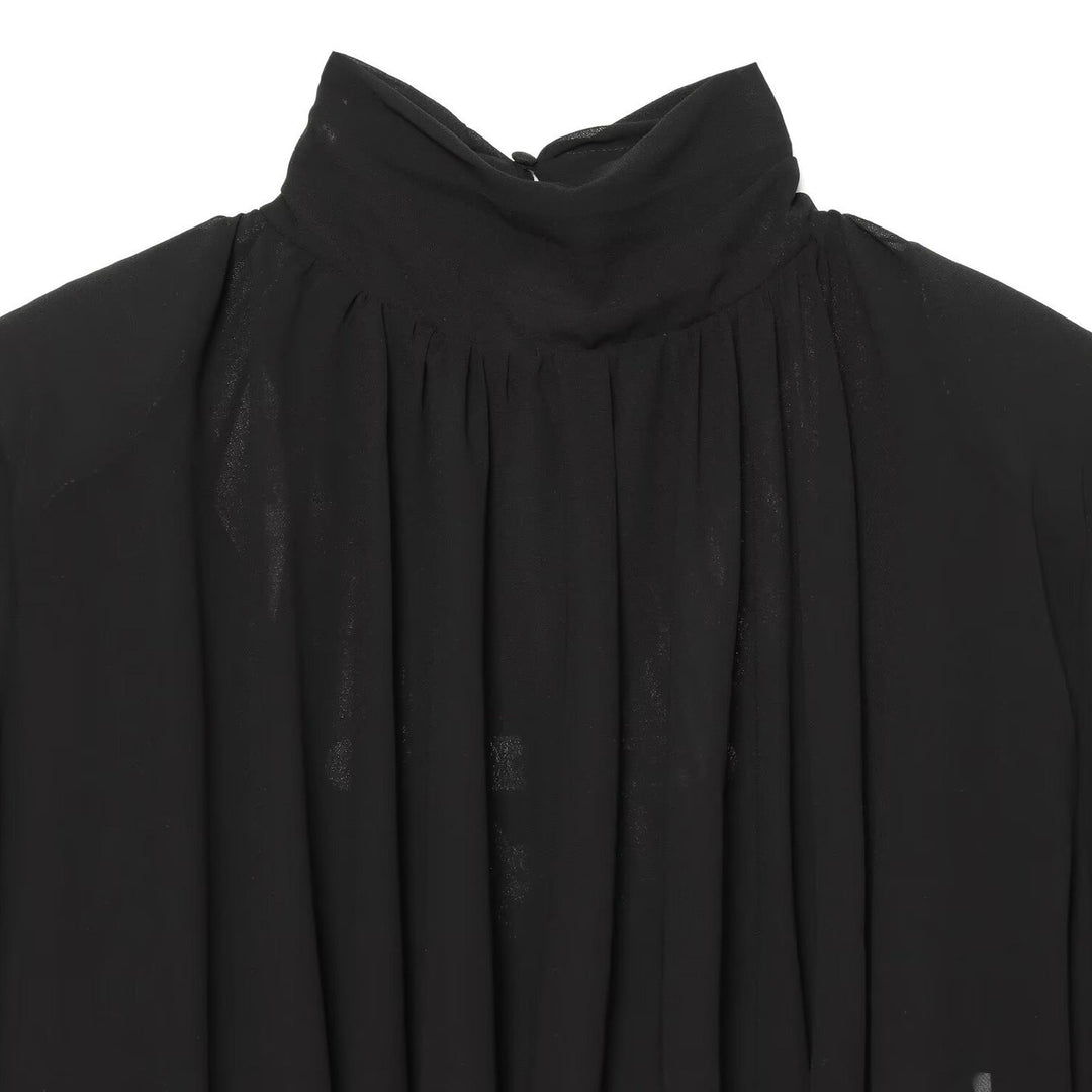 Damen Plissierte Bluse mit Stehkragen und Ballonärmeln Drune
