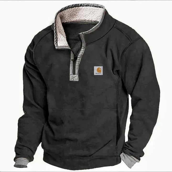 Herren Sherpa-Fleece-Pullover mit Halbzipper und Kontrastbesatz Drune