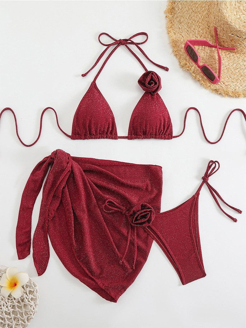 Damen Glitzernder Triangel-Bikini mit elegantem Wickelrock Drune
