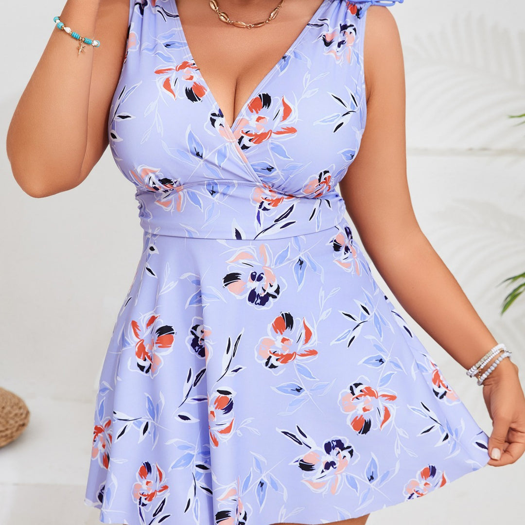 Damen Badeanzug mit floralem Schnitt und praktischen Taschen Drune