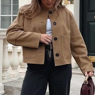 Damen Modische Jacke im minimalistischen Schnitt mit praktischen Taschen Drune