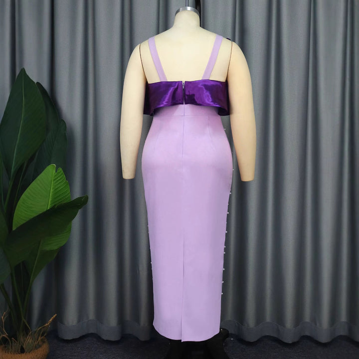 Damen Figurbetontes Abendkleid mit dramatischen Puffärmeln und Perlenakzenten Drune