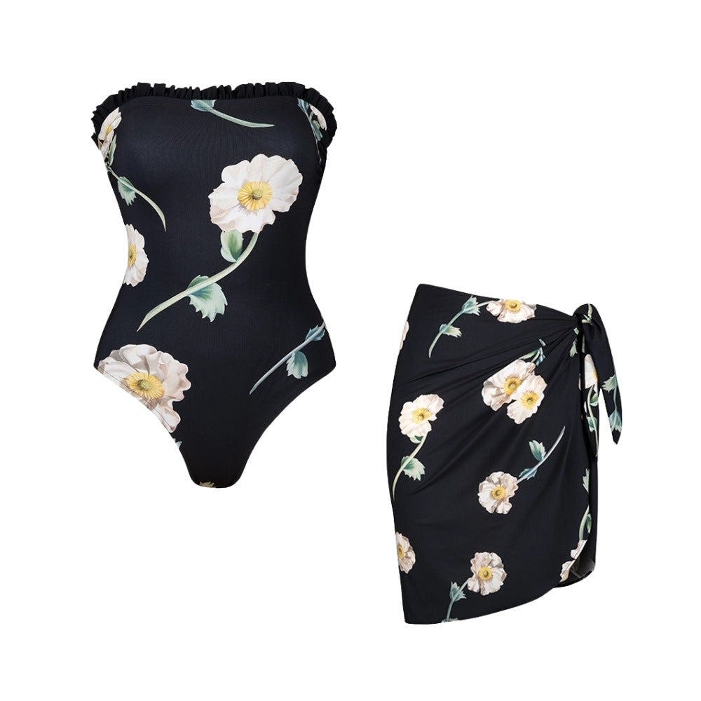 Damen Einteiler Badeanzug mit floralem Rüschendetail Drune