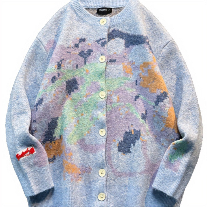 Damen Oversized Strickjacke mit abstraktem Intarsia-Muster Drune
