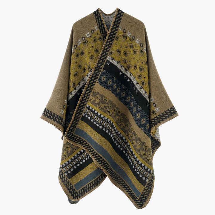 Damen Offenes Jacquard-Cape mit Paisley- und Ethno-Motiv Drune