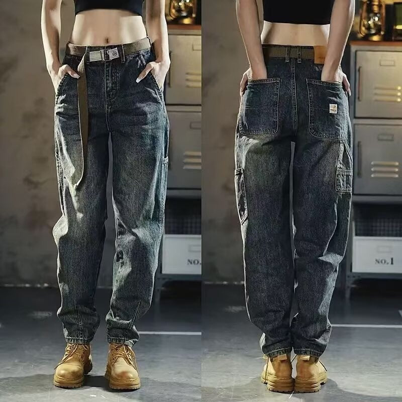 Damen Weite Denim-Hose mit hohen Taschen Drune
