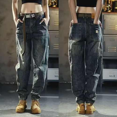 Damen Weite Denim-Hose mit hohen Taschen Drune