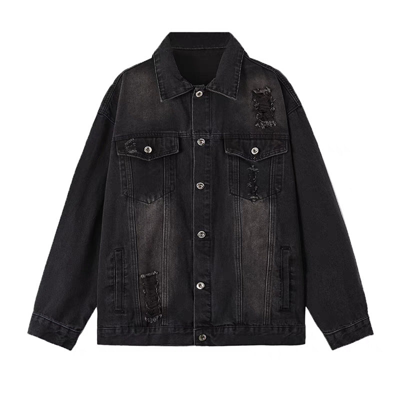 Herren Oversized Jeansjacke mit Used-Waschung und Destroy-Details Drune