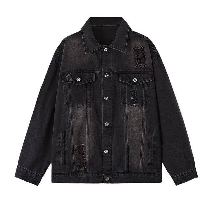 Herren Oversized Jeansjacke mit Used-Waschung und Destroy-Details Drune