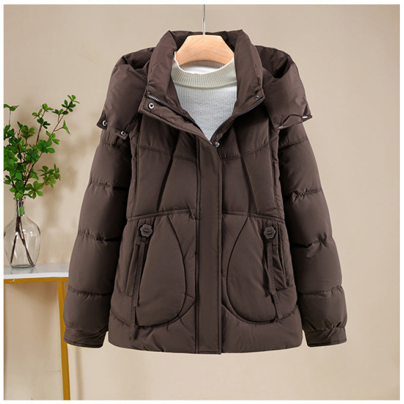 Damen Kurzjacke im Puffer‑Look mit Kapuze, taillierender Schnitt und Reißverschluss Drune