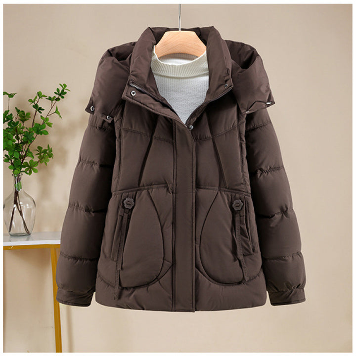 Damen Kurzjacke im Puffer‑Look mit Kapuze, taillierender Schnitt und Reißverschluss Drune