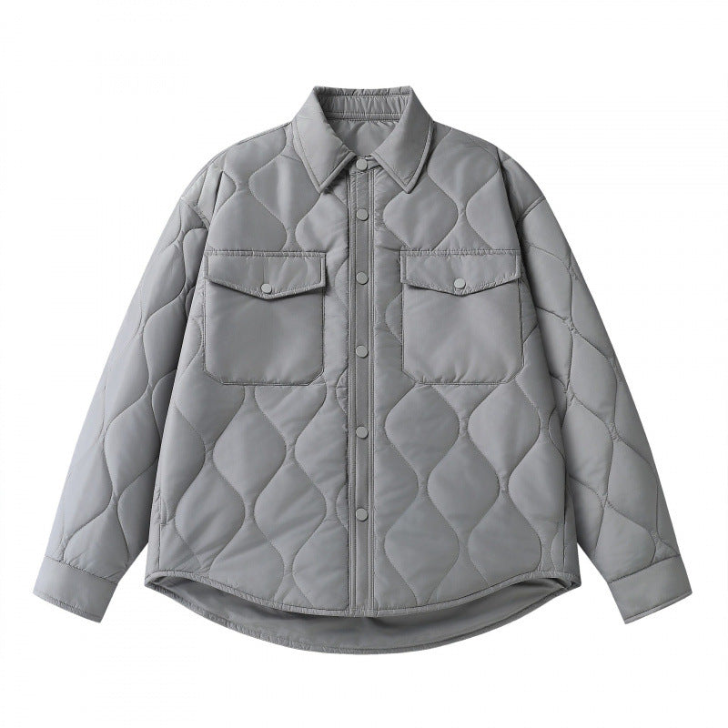 Unisex Gepolsterte gesteppte Hemdjacke mit Pattentaschen und abgerundetem Saum Drune