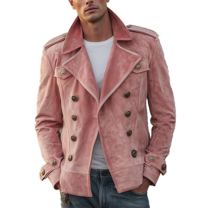 Herren Doppelreihige Wildlederjacke im Aviator‑Stil mit Epauletten Drune