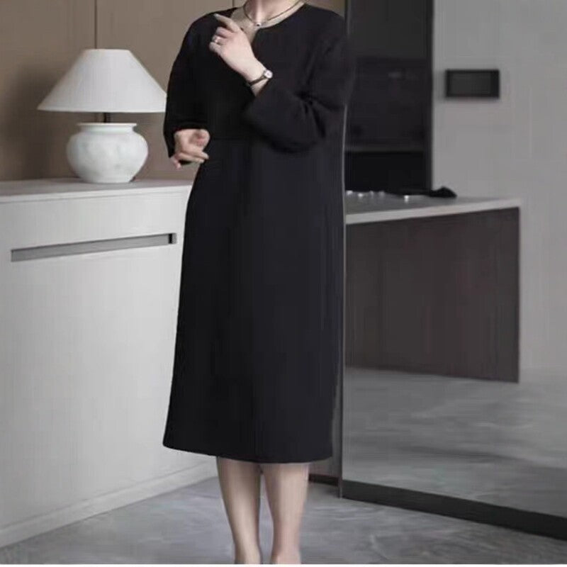 Damen Schlichtes Midikleid mit V-Schlitz, dreiviertel-Ärmeln und geradem Fall Drune